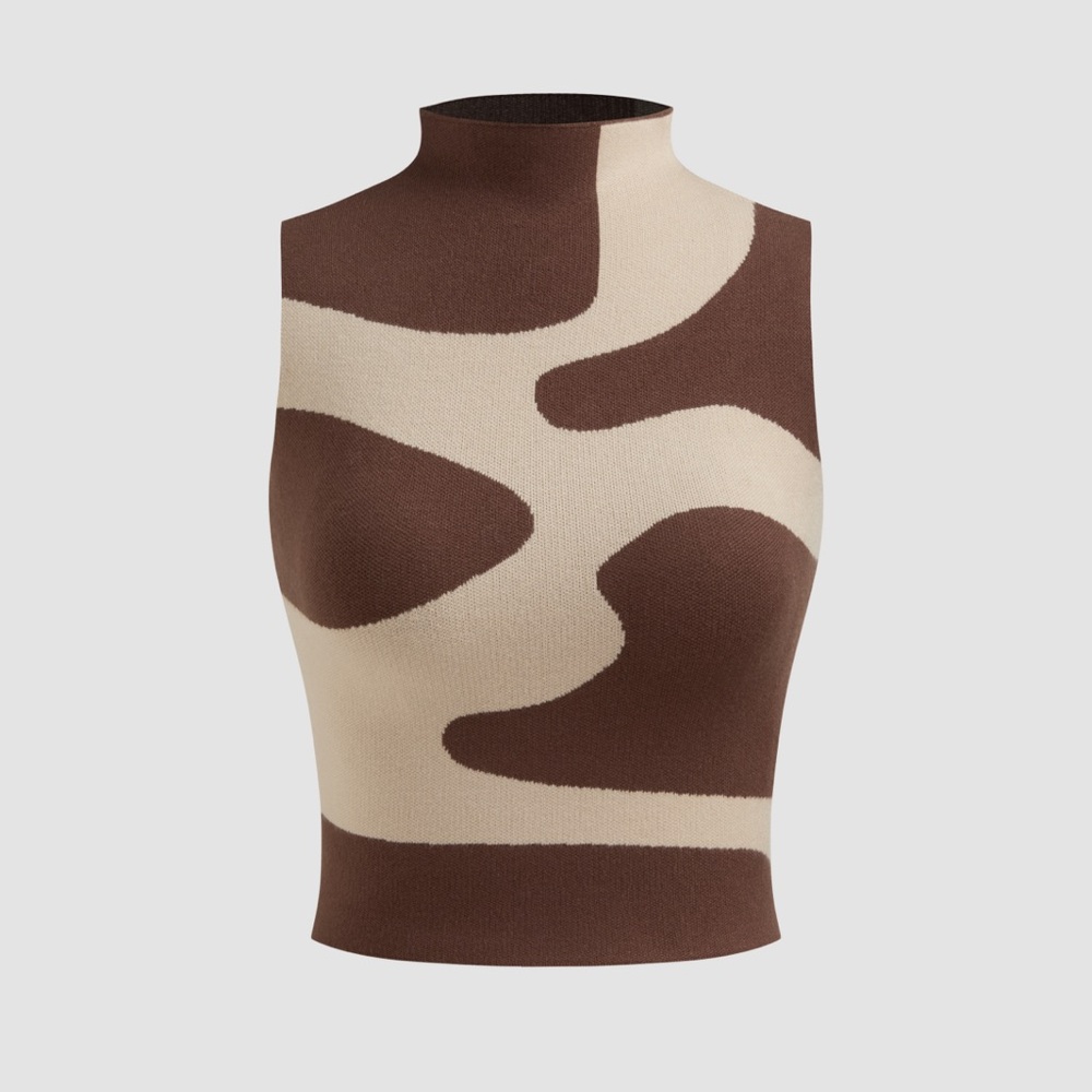 Cider Brown and Cream Abstract Crop Top